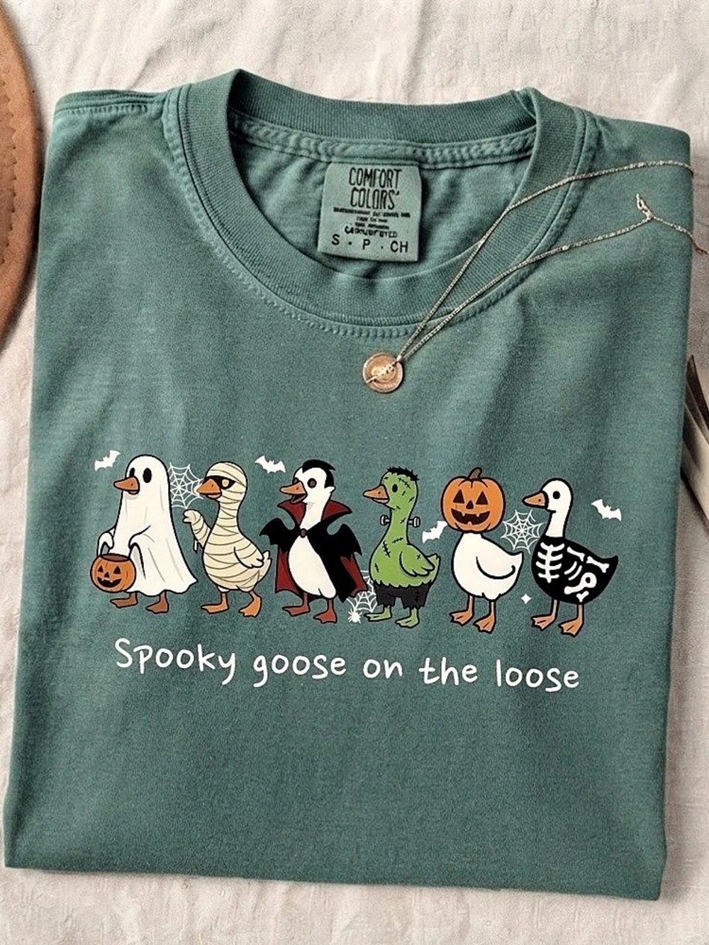 Spooky Goose On The Loose Halloween Duck Comfort Color T-Shirt